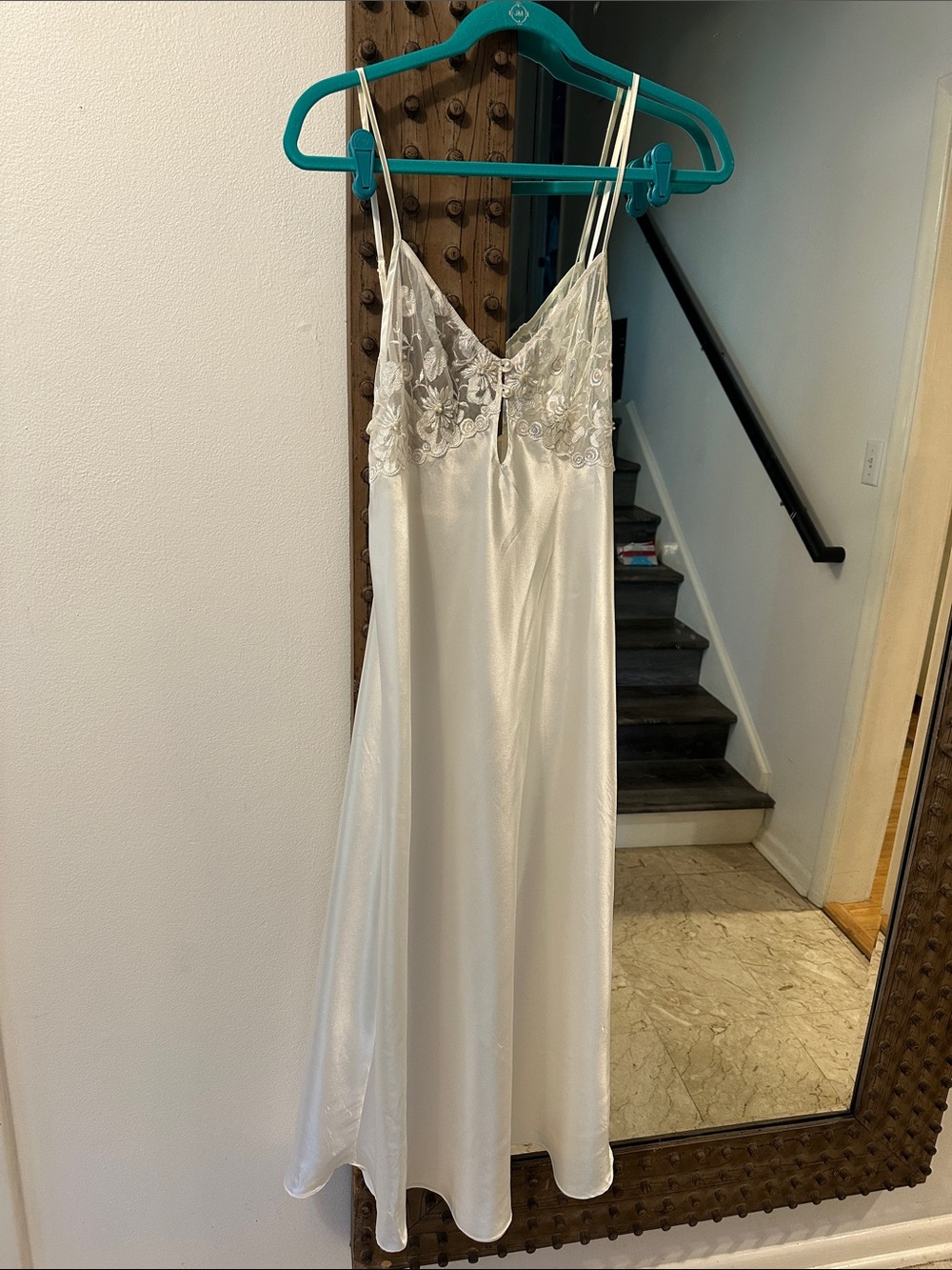 Elegant White Lace-Trim Slip Nightgown
